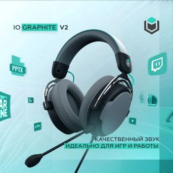 Наушники с микрофоном проводные IO by Red Square Graphite v2, 3.5 мм, 3.5 мм x2, черно-серый, бирюзовый