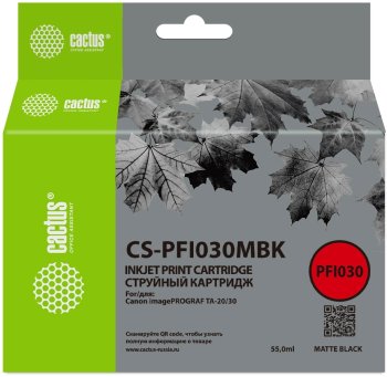 Картридж Cactus CS-PFI030MBK PFI-030MBK черный матовый (55мл) для Canon imagePROGRAF TA-20/30