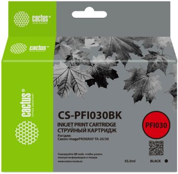 Картридж Cactus CS-PFI030BK PFI-030BK черный пигментный (55мл) для Canon imagePROGRAF TA-20/30