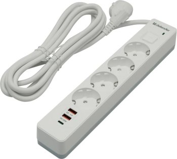 Сетевой фильтр Defender DFS143 <3м> (4 розетки, 2xUSB, USB-C) <99434>