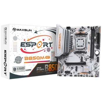 Материнская плата MAXSUN MS-eSport B850M WIFI ICE, AM5, B850, 2*DDR5, 2*SATA 3.0, 2*M.2, USB 3.2, USB 2.0, Type-C, 1*PCIE 16, 1*PCIE 1, HDMI+DP, mATX