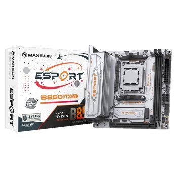 Материнская плата MAXSUN MS-eSport B850ITX WIFI ICE, AM5, B850, 2*DDR5, 2*SATA 3.0, 2*M.2, USB 3.2, USB 2.0, Type-C, 1*PCIE 16, 1*PCIE 1, HDMI+DP, ITX