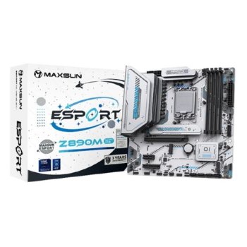Материнская плата MAXSUN MS-eSport Z890M WIFI ICE, LGA1851, Z890, 4*DDR5, 4*SATA3, 3*M.2, USB 3.2, USB 2.0, Type-C, 1*PCIEx16, 1*PCIex4, 1*PCIex1, HDM