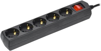 Сетевой удлинитель IEK У05В 3м (5 розеток) черный (пакет ПЭ)
