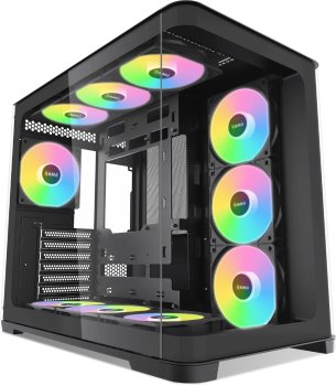 Корпус ПК без блока питания SAMA V60 Black, Midi-Tower, TG, 7x120mm ARGB, 2xUSB 3.0 + 1xUSB 3.1 Type-C, ATX, черный V60-BKADA7X1-GL