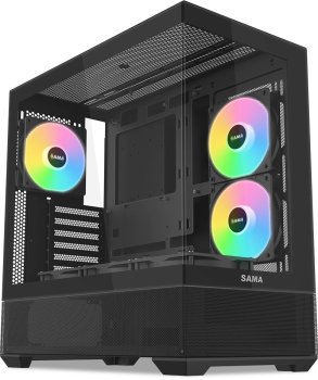 Корпус ПК без блока питания SAMA V40 Black, Midi-Tower, TG, 6x120mm ARGB, 2xUSB 3.0 + 1xUSB 3.1 Type-C, ATX, mATX, mITX черный