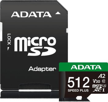 Карта памяти microSD A-DATA 512GB microSDXC Class 10 UHS-I U3 V30 A2 180/160 MB/s (SD адаптер)