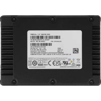 Накопитель SSD Samsung PM9D3a, 960GB, U.3(2.5" 15mm), NVMe, PCIe 5.0x4, 3D TLC, R/W 12000/1600MB/s, IOPs 1 000 000/70 000, TBW 1752, DWP