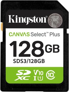 Карта памяти SDXC UHS-I U3 Kingston Canvas Select Plus 128 ГБ, 150 МБ/с, Class 10, SDS3/128GB