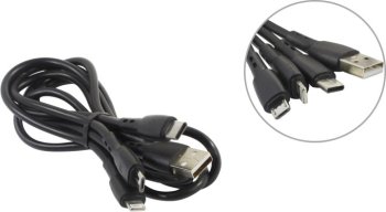 Кабель BOROFONE BX71 Black <384543> USB AM --> micro-B/USB-C/Lightning 1м