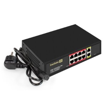 Коммутатор неуправляемый ExeGate EDGS-1010D.8PoE-120W (10-портовый гигабитный UTP 10/100/1000 Base-T: 8 портов IEEE 802.3af (PoE), мощность PoE: 15,4W