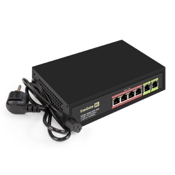 Коммутатор неуправляемый ExeGate EDGS-1006D.4PoE-65W (6-портовый гигабитный UTP 10/100/1000 Base-T: 4 порта IEEE 802.3af (PoE), мощность PoE: 15,4W, с