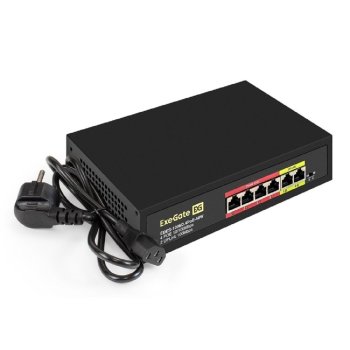 Коммутатор неуправляемый ExeGate EDES-1006D.4PoE-48W (6-портовый UTP 10/100 Base-Tx: 4 порта 802.3af (PoE), мощность PoE: 25W, суммарно 48W, 2 порта R