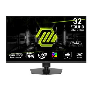 Монитор 31.5" MSI MAG 322URDF E16 Rapid IPS 3840x2160, 160 Гц, 0.5 мс, 16:9, 450 кд/м², HDMI 2.1 (x2), DP 1.4a, 3.5 Jack, USB Hub (2x USB 3.2), Adapti