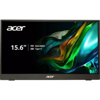 Монитор Acer PM161QJbmiuux 15,6'', UltraThin Black, 16:9, IPS, 1920x1080, 6ms, 250cd, 60Hz, mini HDMI, 2xType-C, Speakers 1Wx2, FreeSync, HDR 10, Vesa