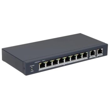 Коммутатор Сетевой неуправляемый DS-S1008P - 8 RJ45 100M PoE, 2 порта с высоким приоритетом; 2 Uplink порта Gigabit