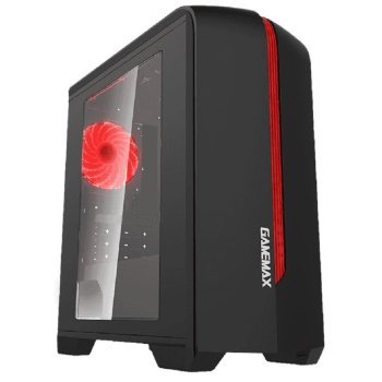 Корпус GameMax Centauri Black Red без БП (ATX,Черн.-кр,USB3.0, Зак.стекло, 1*120мм. RGB, пыл.фильтр)