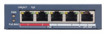 Коммутатор Сетевой неуправляемый 4 RJ45 1000M PoE порта; 1 Uplink порт 1000М Ethernet; PoE: IEEE802.3af IEEE802.3at; бюджет PoE 35Вт; поддержка режима