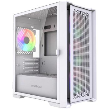 Корпус Powercase ByteFlow Micro White LE, Tempered Glass, 4х 120mm ARGB PWM fans, белый, mATX [без встроенного хаба] (CAMBFW-A4-LE)
