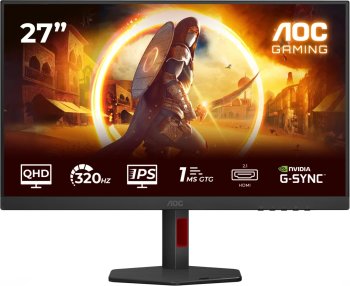 Монитор 27" AOC Q27G4SRU IPS 2560x1440, 320 Гц, 0.5 мс, 16:9, 400 кд/м², 2xHDMI 2.1, DP 1.4, 3.5 Jack, USB Hub (4x USB-A), динамики (2x2 Вт), HDR10, A