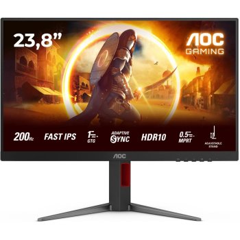 Монитор 23.8" AOC 24G4HA IPS 1920x1080, 200 Гц, 0.5 мс, 16:9, 300 кд/м², 2xHDMI 2.0, DP 1.4, 3.5 Jack, динамики (2x2 Вт), HDR10, G-Sync, черный