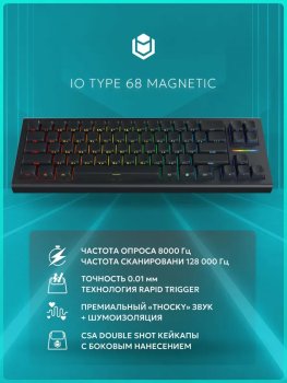 Клавиатура IO by Red Square Type 68 Magnetic Black Ice проводная магнитно-механическая игровая, русская раскладка, черная