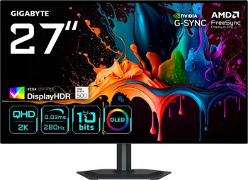 Монитор 27" Gigabyte MO27Q28G EK WOLED 2560x1440, 280 Гц, 0.03 мс, 16:9, 1500 кд/м², 2xHDMI 2.1, DP 1.4, USB-C (18 Вт), 3.5 Jack, USB Hub (4x USB 3.2)