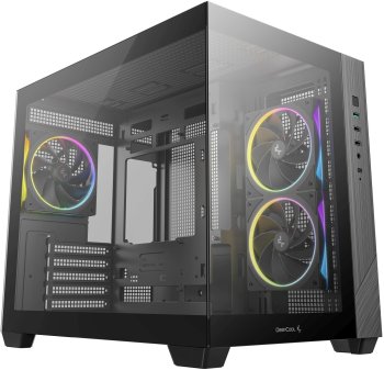 Корпус Deepcool CG330 3F без БП, боковое окно (панорама), 3x120mm ARGB PWM вентилятора, черный, mATX