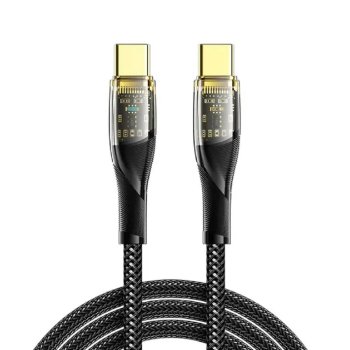 Кабель Rexant (18-7092) Type-C – Type-C, 5А, 100Вт, 1м, в черной нейлоновой оплетке со световой индикацией