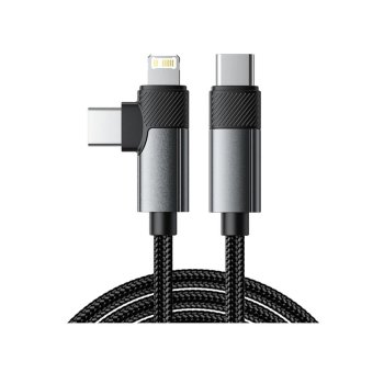 Кабель Rexant) (18-7095 2в1 Type-C, Type-C, Lightning 65Вт, 1м, в черной нейлоновой оплетке