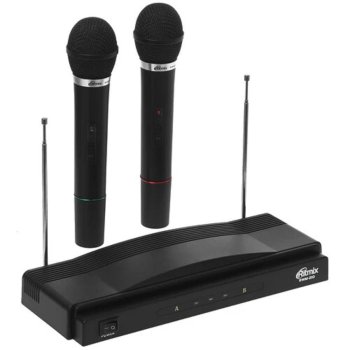 Набор микрофонов RITMIX RWM-210 {2 микрофона: 87.5 МГц - 92 МГц; раб. частоты: 100 Гц - 10 000 Гц;Чувств.: -30 дБ +/-3 дБ; пит. системы: AC 220 в / 50