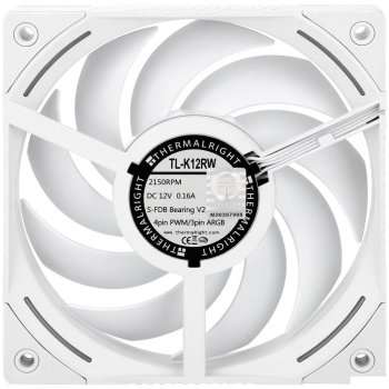 Вентилятор для корпуса Thermalright TL-K12RW Reverse (120x120x25mm, 4-pin PWM, ARGB, 69CFM, 27dBA, 2150RPM, White)