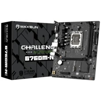 Материнская плата MAXSUN MS-Challenger B760M-N D5 V2 (Socket 1700, mATX, 2*DDR5, VGA/HDMI, 3*SATA3, 2*M.2, 1xPCI-E x16 /1xPCI-E x4, 4*USB 2.0, 2*USB 3