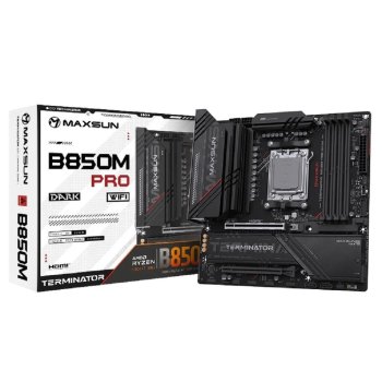 Материнская плата MAXSUN MS-Terminator B850M PRO DARK WIFI (Socket AM5, mATX, 4*DDR5(192Gb), DP/HDMI, 2*SATA3, 3*M.2, 1*PCIEx16/1*PCIEx4, 1* Type-C, 4
