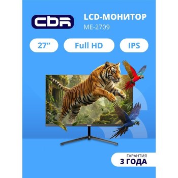 Монитор CBR LCD 27" ME-2709, IPS, FHD 1920x1080, 100Гц, Динамики 2*3W, 1*DP, 1*HDMI, внешний БП, FreeSync, черный, кабель HDMI 1.5м в комплекте, VESA