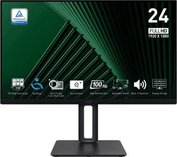 Монитор 24" MSI PRO MP245PG E14 IPS FHD, 144 Гц, 1 мс (MPRT), 16:9, 300 кд/м², HDMI 2.0, DP 1.2a, VGA, встроенные динамики (2x2 Вт), Adaptive-Sync, по