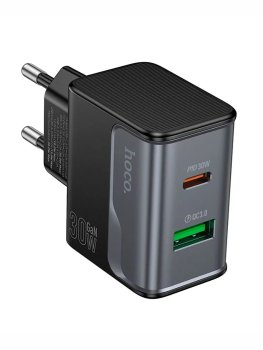 Зарядка USB-устройств Hoco 30Вт, 3А, QC3.0/PD, 1xUSB, 1xType-C, CS73A, черный, коробка