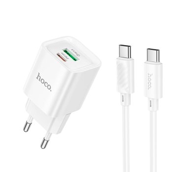 Зарядка USB-устройств HOCO C147A 1USB+1Type-C 3.0A PD 20W+QC3.0, белый