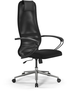 Кресло руководителя Метта SU-B-8 черный сиденье черный сетка/ткань с подголов. крестов. сталь хром ZDA.12.1.2A2