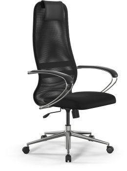 Кресло руководителя Метта SU-B-8 черный сиденье черный сетка/ткань с подголов. крестов. сталь хром ZDA.16.1.2A2