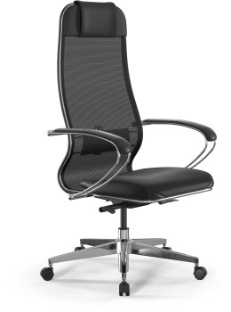 Кресло руководителя Метта ErgoLife Comfort черный сиденье черный сет./экокожа с подголов. крестов. сталь хром