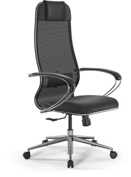 Кресло руководителя Метта ErgoLife Set 16 черный сиденье черный сет./экокожа с подголов. крестов. сталь хром