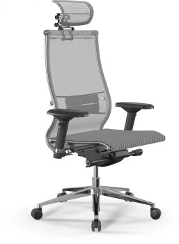 Кресло руководителя Метта Samurai S-3 белый сиденье белый сетка с подголов. крестов. алюминий хром