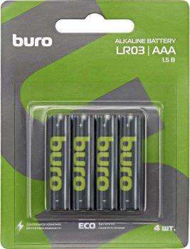 Батарейка Buro <1776131> (LR03) Size AAA, 1.5V, щелочной (alkaline) <уп. 4 шт>
