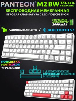 Клавиатура Jet.A Panteon M2 BW White (166) беспроводная мембранная TKL (65%) с LED-подсв. MULTICOLOR (68 кл., 2,4 Ггц / Bluetooth 5.1)