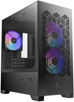 Корпус Azza AEROHEX-M черный без БП mATX 8x120mm 2x140mm 1xUSB2.0 2xUSB3.0 audio bott PSU