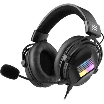 Наушники с микрофоном Defender Flux черный, RGB, провод 2 м [62480]