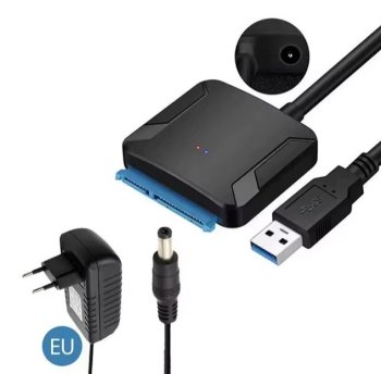 Адаптер PCI-E/M.2 (NGFF) жестких дисков 2,5", 3.5" USB3.0 -> SATA с блоком питания на 2А