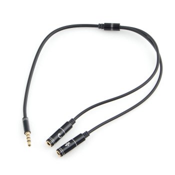 Разветвитель аудио Cablexpert CCAB-02-35MYHM-0.2MB. 3.5 Jack 4pin(M)/2х 3.5 Jack(F) наушники и микрофон, черный, 0.2м, блистер