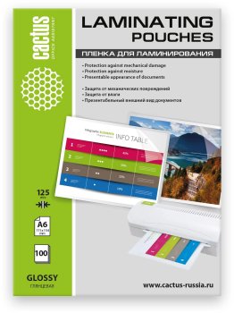 Пленка для ламинирования Cactus 125мкм A6 (100шт) глянцевая 111x154мм CS-LPGА6125100
